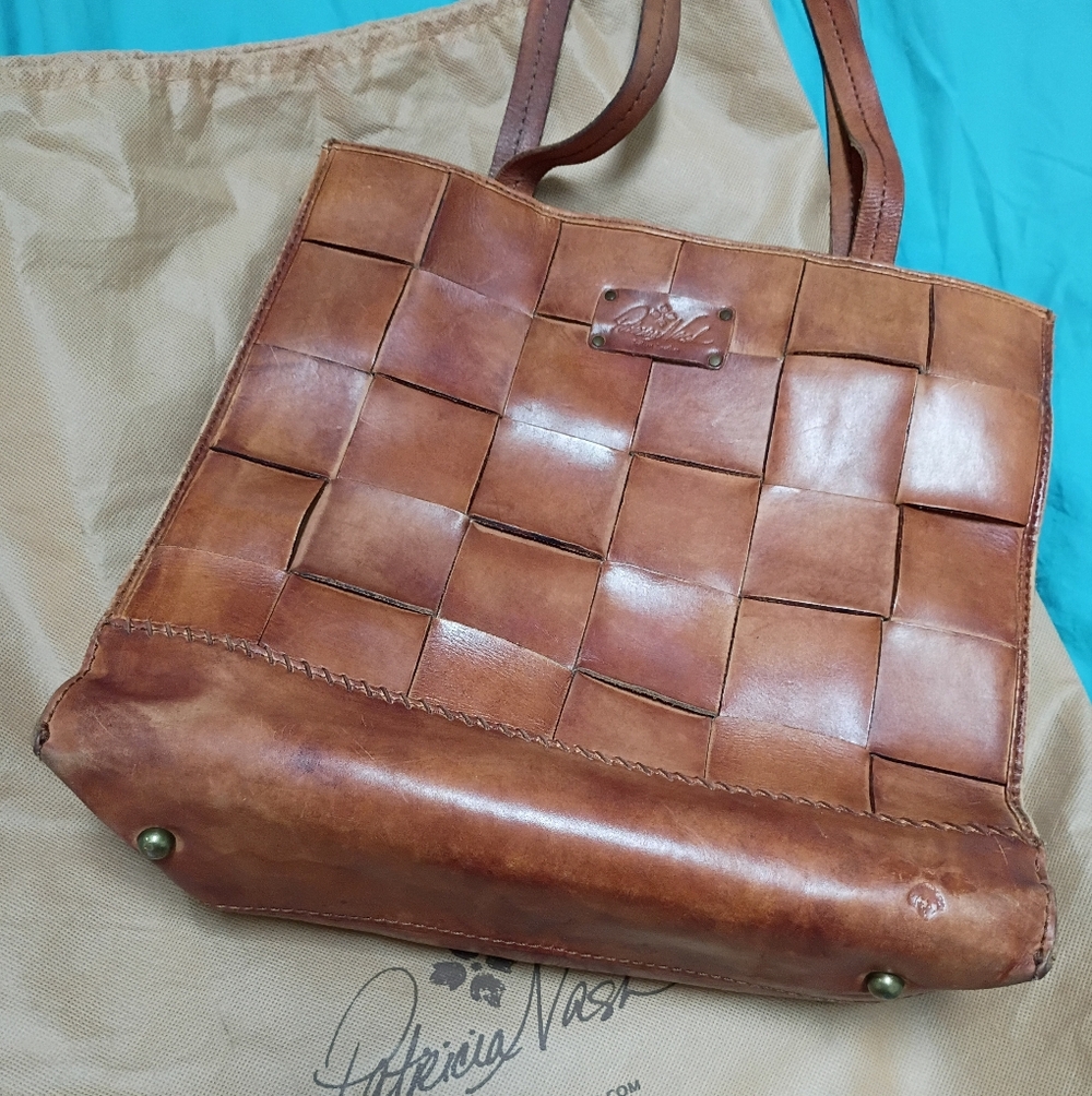 Patricia Nash Woven Leather Tote Bag - Italian Leather (Cognac Brown)